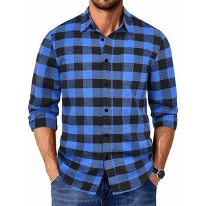 Buffalo Black Blue Men Flannel  Long Sleeve Plaid  Button Up Shirt Jacket